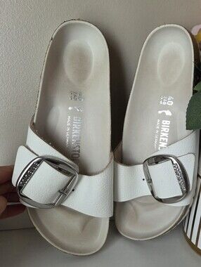 Birkenstock White Madrid Single Buckle Slide Sandals Size 40